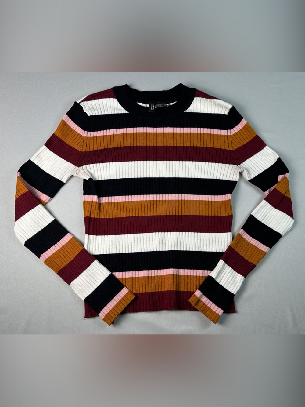 Women’s Striped Ribbed Sweater Long Sleeve Crewneck Casual